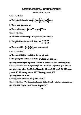 Đề thi học sinh giỏi Toán 7  Huyện Hoằng Hoá năm học 2012 - 2013